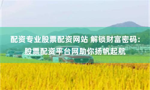 配资专业股票配资网站 解锁财富密码：股票配资平台网助你扬帆起航